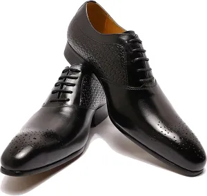 Men's Wedding Formal Lace-Up Oxfords Wingtip Derbys Business Casual Dress Shoes Classic Brogues Shoes,Black-42