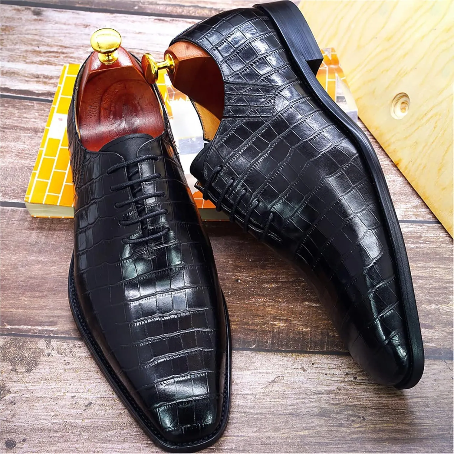 Mens Wedding Party Brogues Derbys Formal Dress Retro Oxfords Work Uniform Wingtip Leather Lace-ups,Black-40