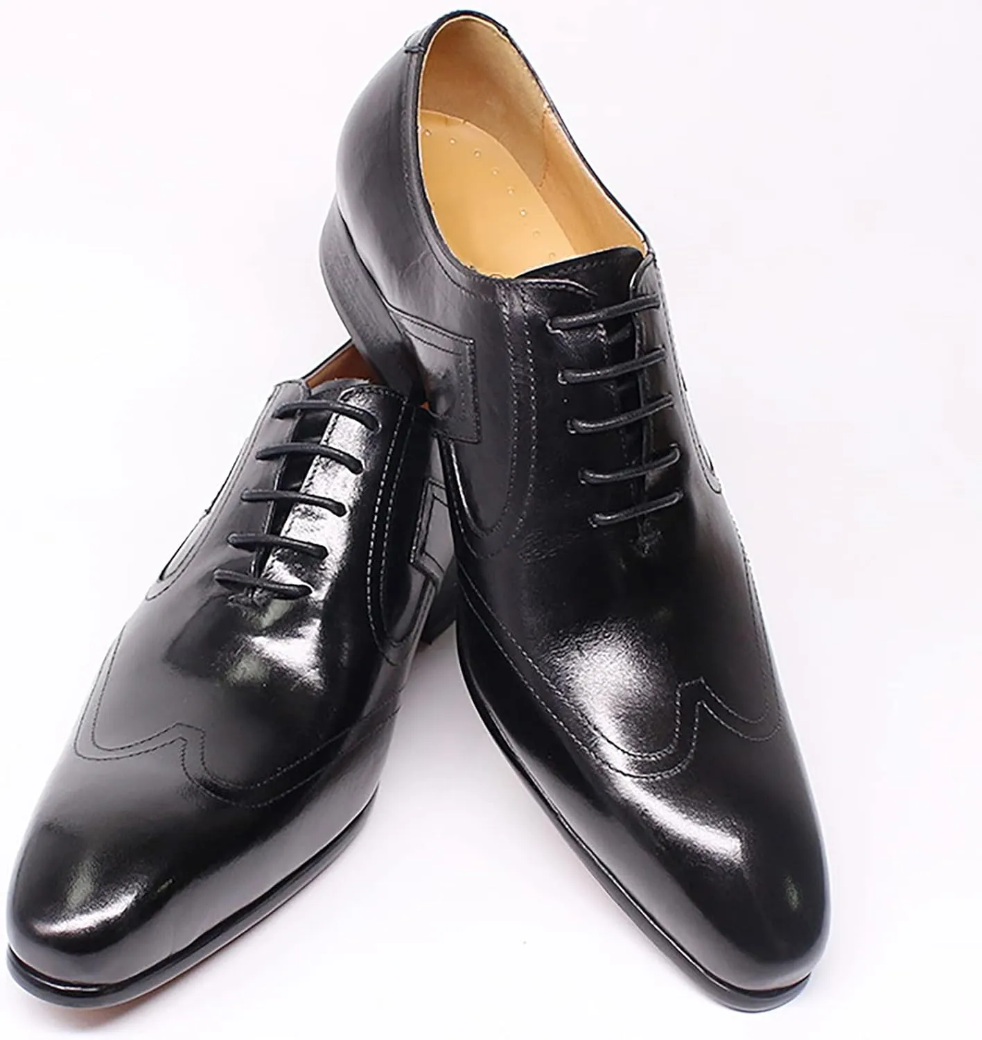 Men's Wedding Party Wingtip Derbys Business Casual Dress Shoes Lace-Up Formal Oxfords Classic Brogues Shoes,Black-40