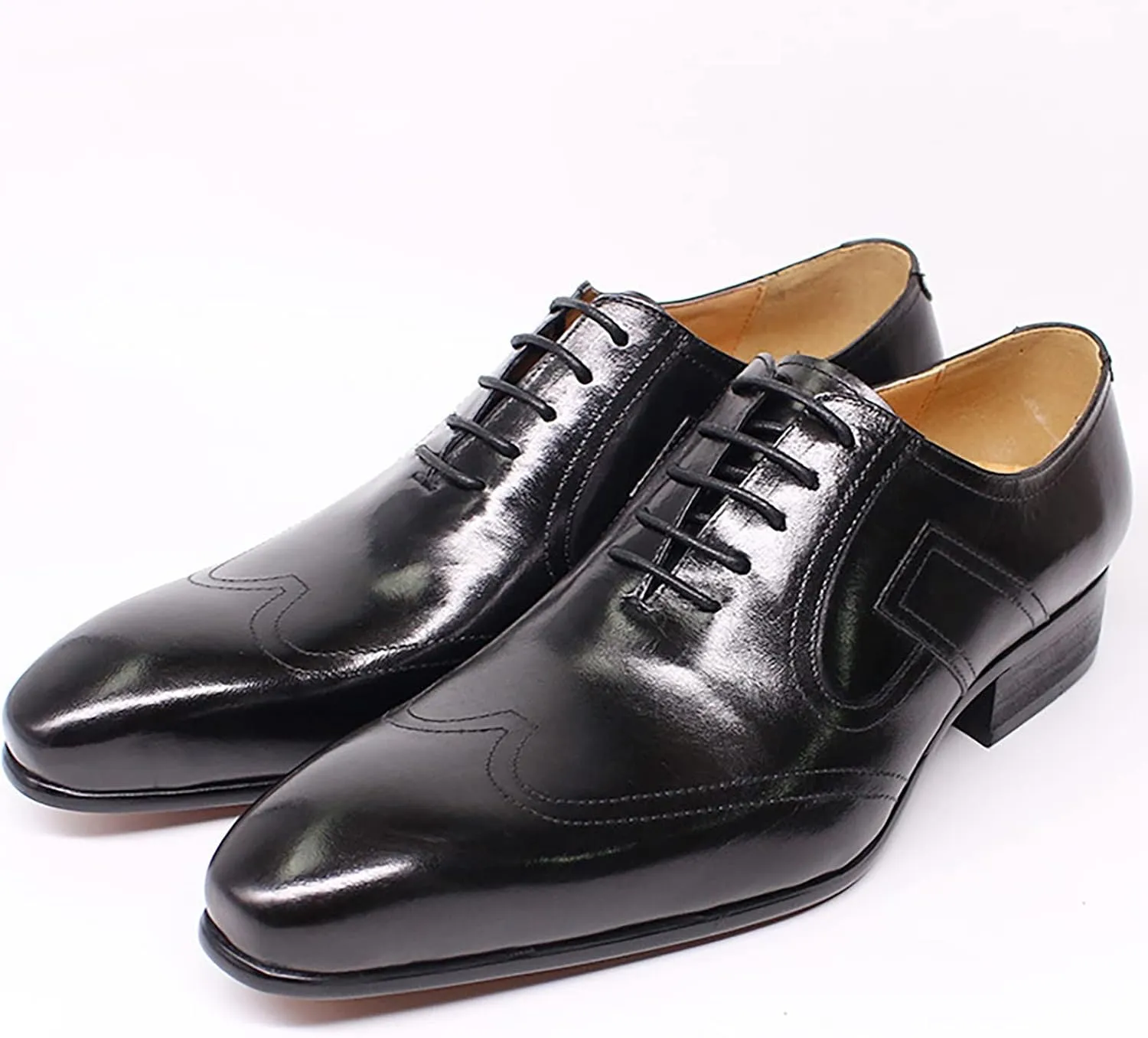 Men's Wedding Party Wingtip Derbys Business Casual Dress Shoes Lace-Up Formal Oxfords Classic Brogues Shoes,Black-40