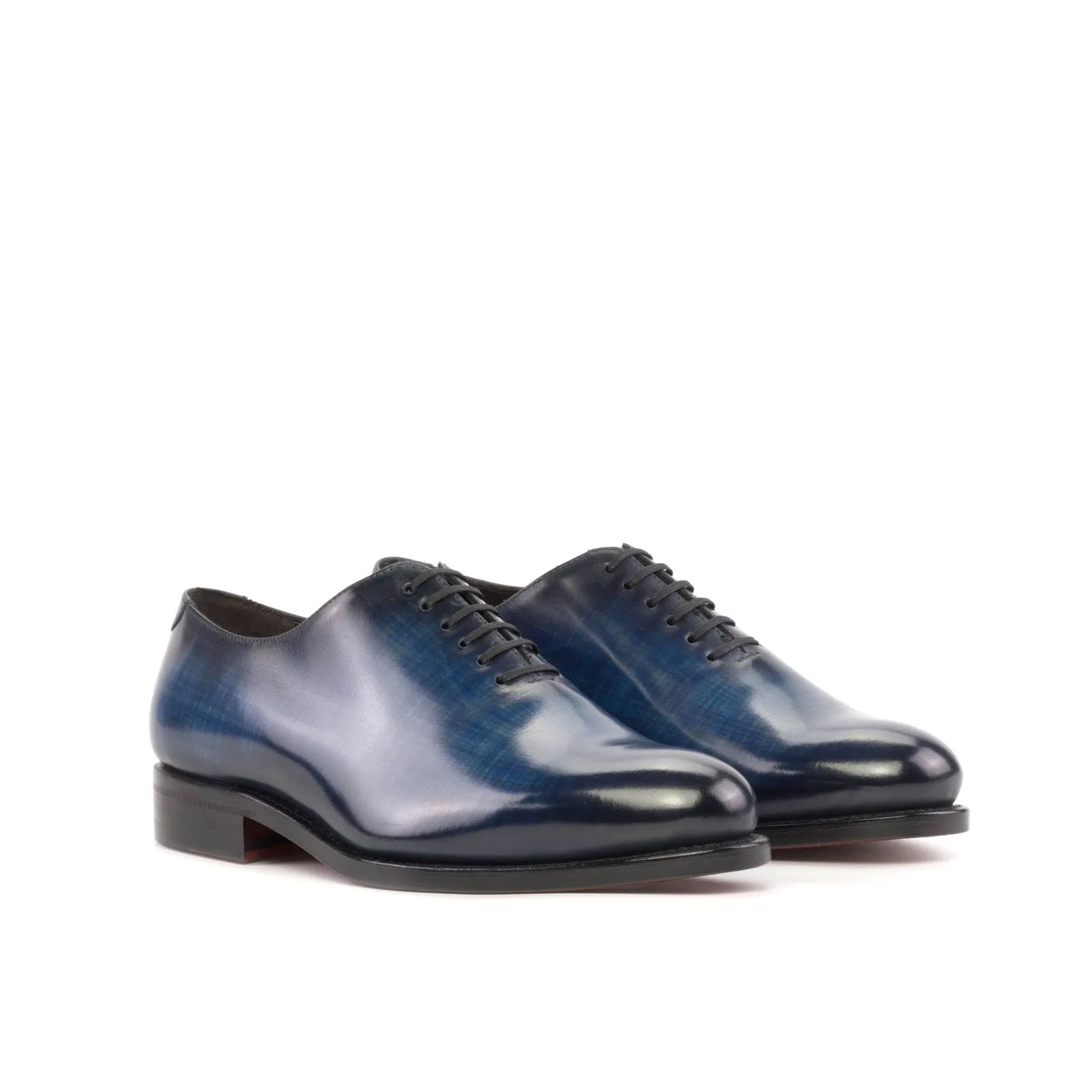 Men's Wholecut Shoes Patina Leather Goodyear Welt Wide Plus Size Blue 5311