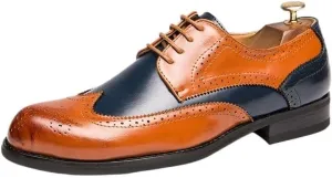 Men's Wingtip Two Tone Patchwork Brogue Oxfords Shoes Fashion Classic Carved Lace Up Leather Low Heels Dress Shoes Business Casual Derby Shoe
