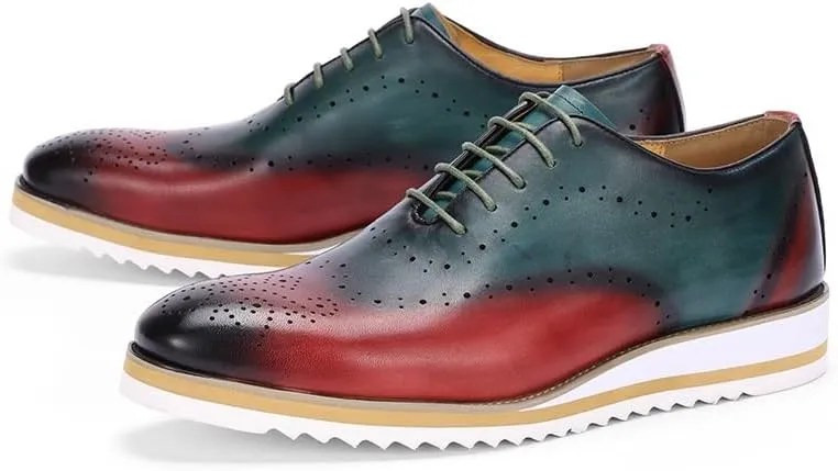 Men's Wingtip Two Tone Patchwork Brogue Oxfords Shoes Formal Leather Shoes for Weddings Business Office Prom