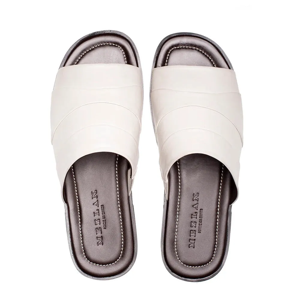 Mezlan R20672 Men's Shoes White Nappa Leather Slide Sandals (MZ3582)