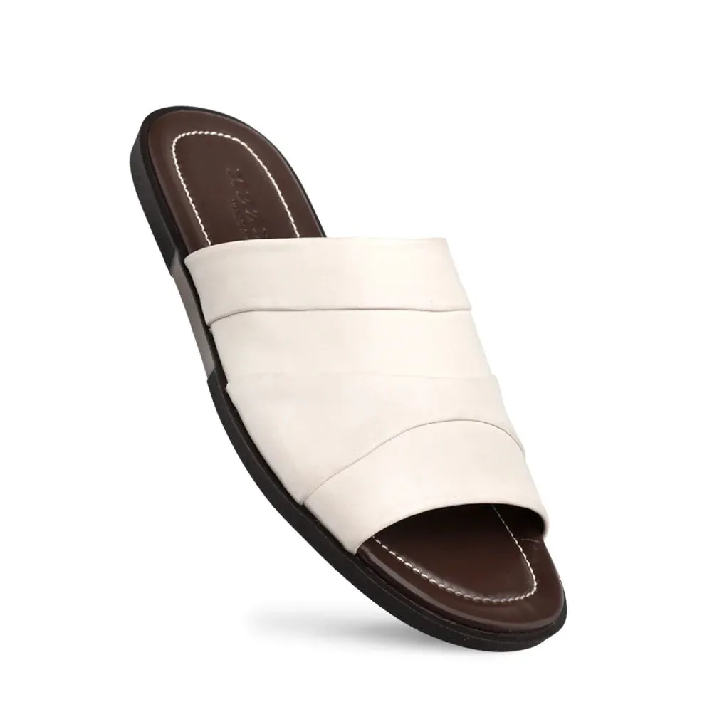 Mezlan R20672 Men's Shoes White Nappa Leather Slide Sandals (MZ3582)