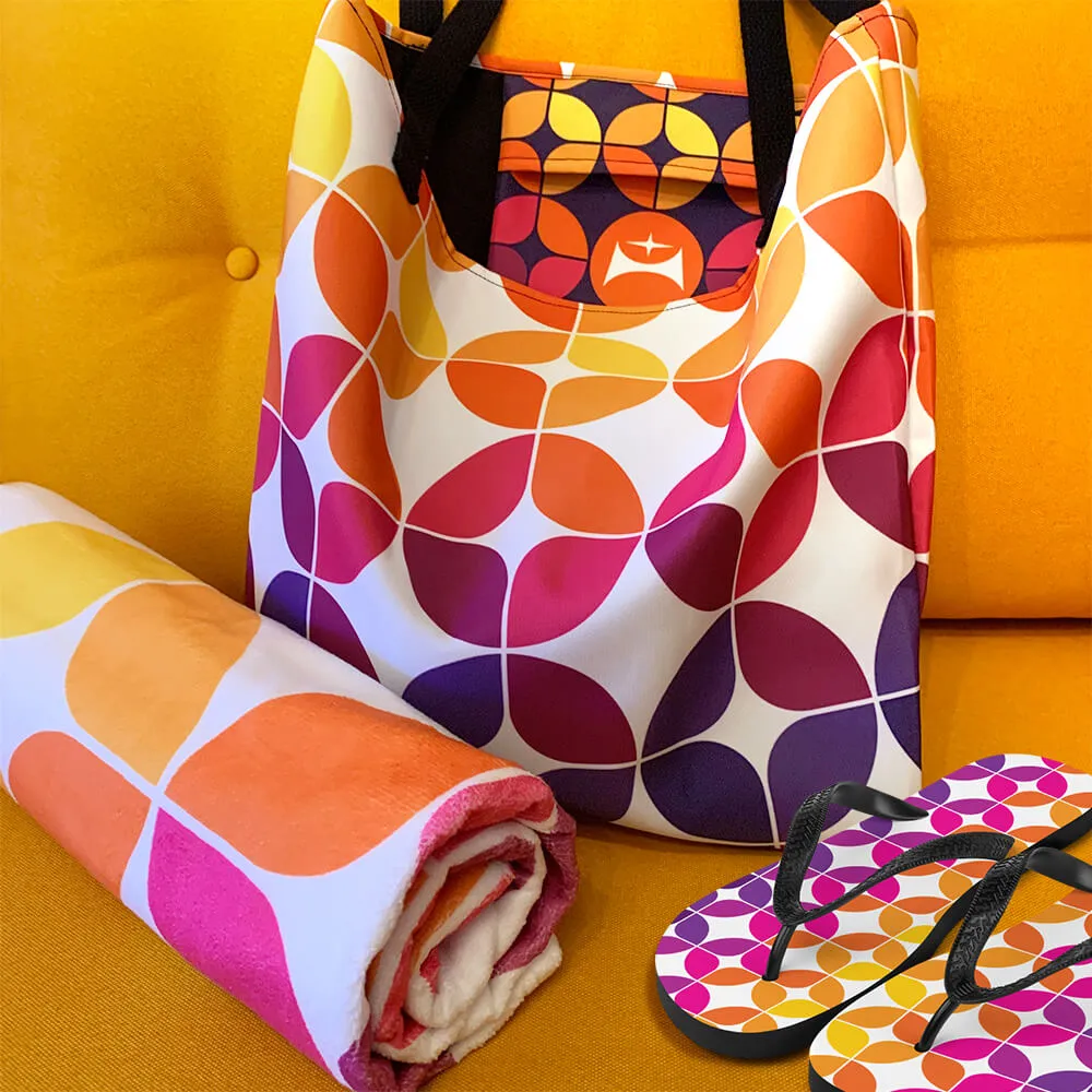Mid Century Modern Purple Orange StarChips Beach & Pool Towel
