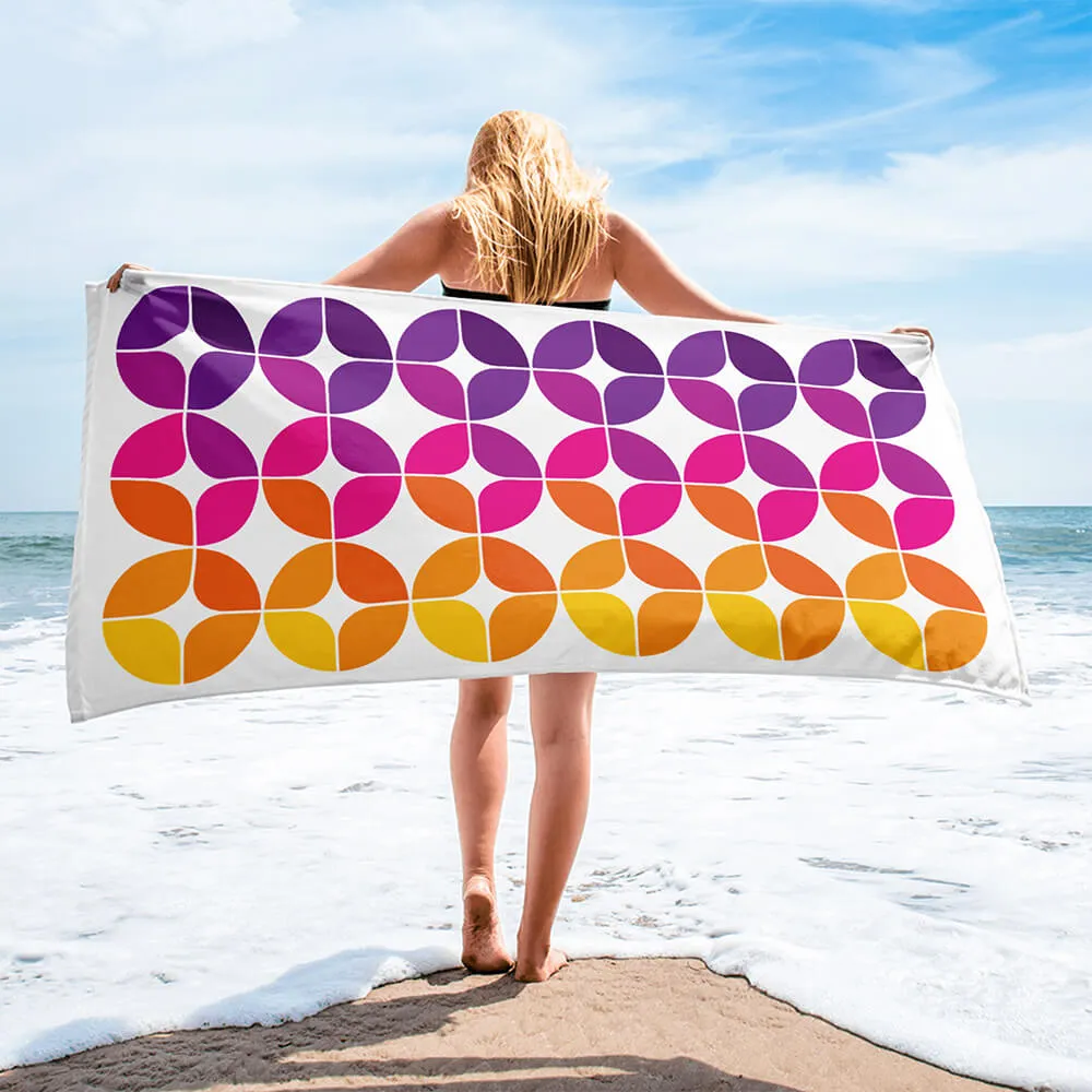 Mid Century Modern Purple Orange StarChips Beach & Pool Towel