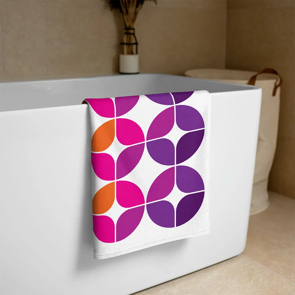 Mid Century Modern Purple Orange StarChips Beach & Pool Towel