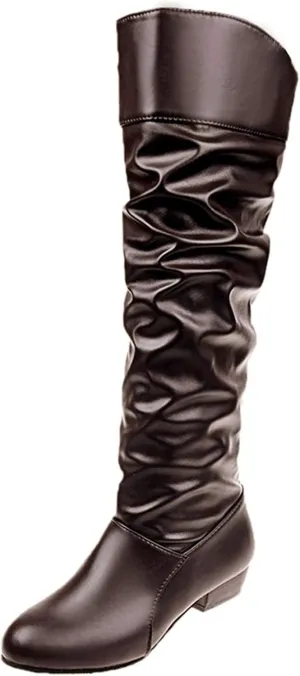 Middle Tube Boots for Women Fashion Pointed Toe Leather Boot Fall Winter Warm Knee High Booties Slip On Bootie