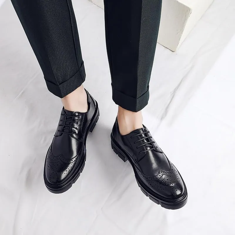 Modern Black Breathable Dress Oxford Shoes Classic Round Toe Lace-up Leather Shoes Men's Casual Business Loafers