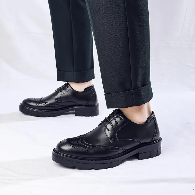 Modern Black Breathable Dress Oxford Shoes Classic Round Toe Lace-up Leather Shoes Men's Casual Business Loafers