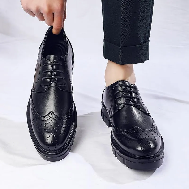 Modern Black Breathable Dress Oxford Shoes Classic Round Toe Lace-up Leather Shoes Men's Casual Business Loafers