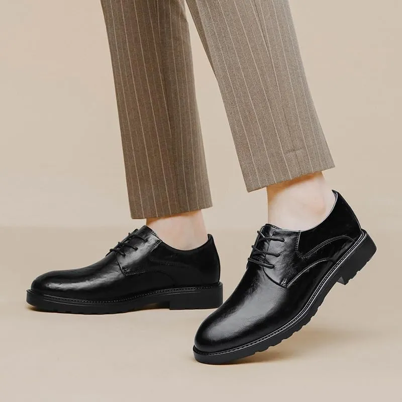 Modern Mens Casual Leather Shoes British Style Black Height Increase Dress Shoes Classic Waterproof Oxfords