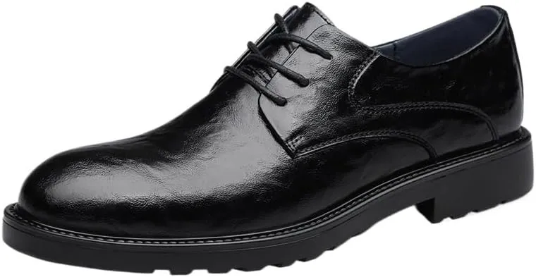 Modern Mens Casual Leather Shoes British Style Black Height Increase Dress Shoes Classic Waterproof Oxfords