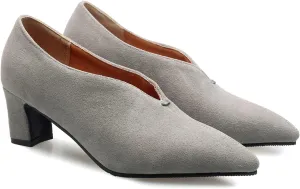 MOOMMO Women Comfortable Chunky Block Heel Pumps Shoes Pointed Toe Slip on Suede Penny Loafers Mid Heel Closed Pointy Toe Work Shoes Office Patchwork Ladies Dressy Fall Fashion Elegant 4-13 M US