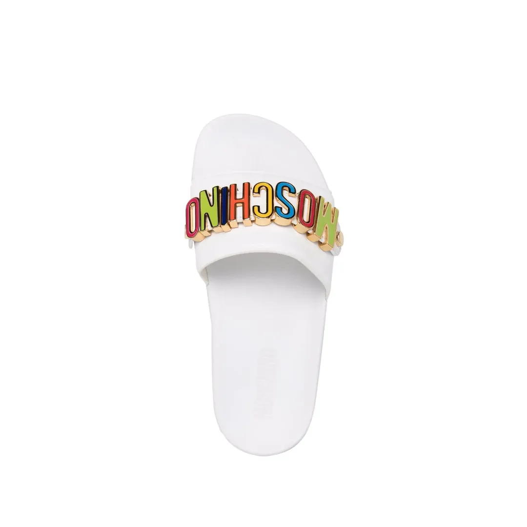 MOSCHINO MULTICOLOR LOGO POOL SLIDES