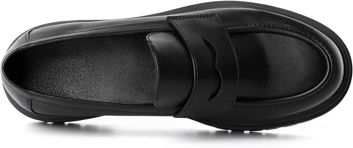Mostrin Loafers for Women Lug Sole Platform Mid Chunky Loafers Classic Round Toe Slip On Loafers Comfortable Penny Casual Shoes