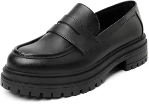 Mostrin Loafers for Women Lug Sole Platform Mid Chunky Loafers Classic Round Toe Slip On Loafers Comfortable Penny Casual Shoes