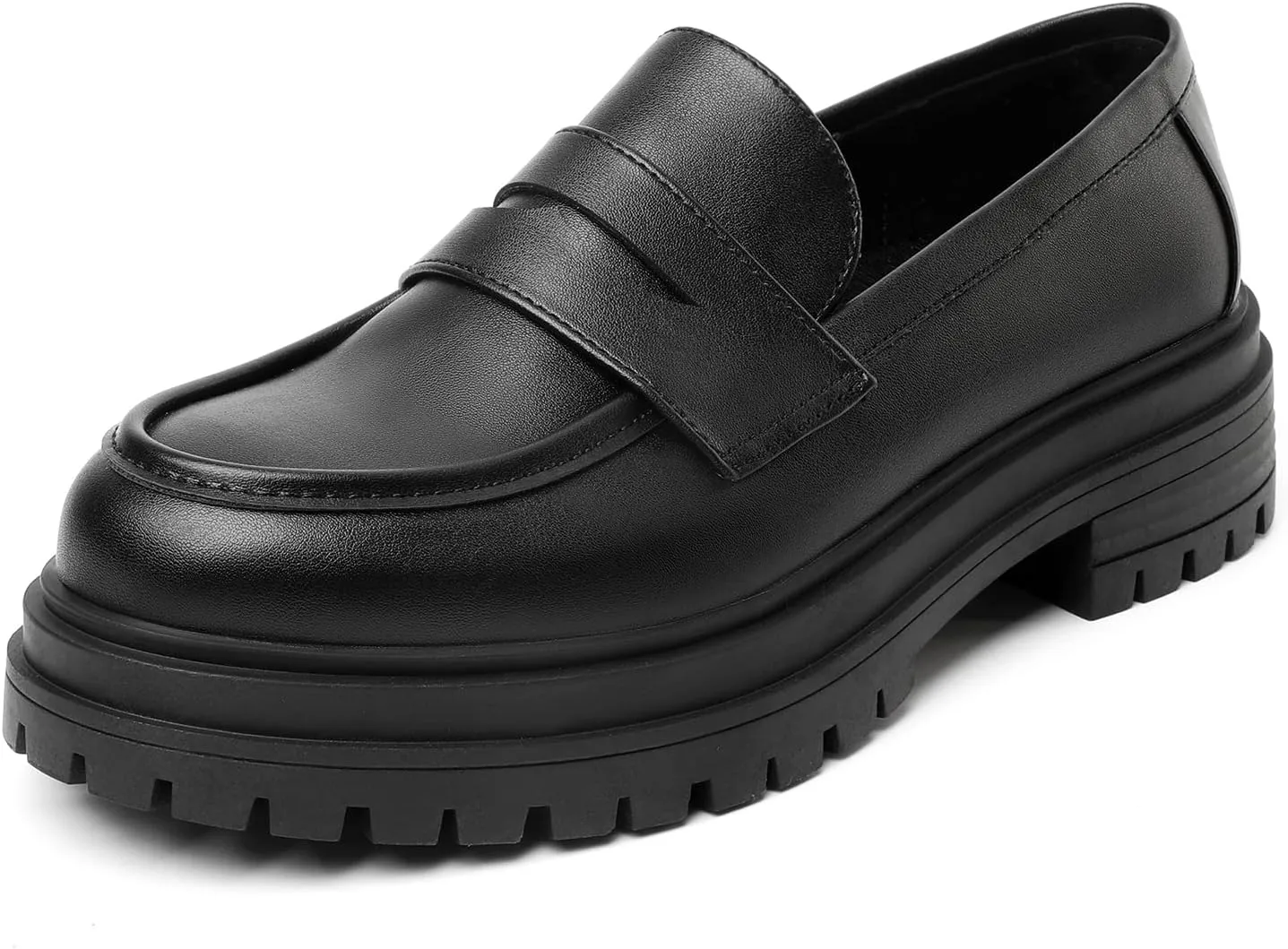 Mostrin Loafers for Women Lug Sole Platform Mid Chunky Loafers Classic Round Toe Slip On Loafers Comfortable Penny Casual Shoes