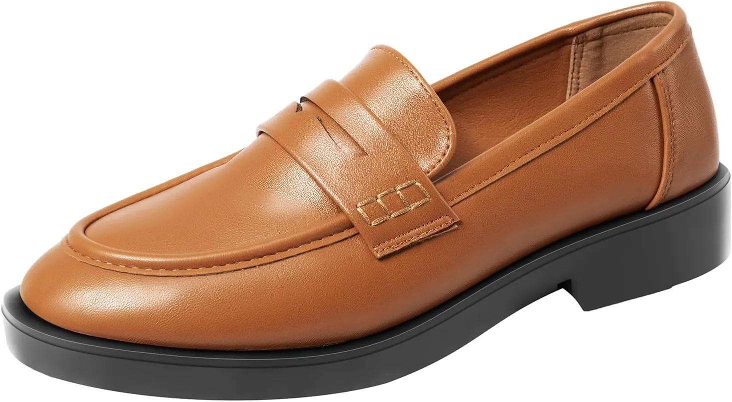 MUSSHOE Penny Loafers for Women Classic Casual Shoes Comfort Womens Slip-ons Business Lightweight Work Flats Bronze 8