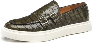 Myallfeet Men's Leather Casual Versatile Anti Slip Lefu Shoes Fashion Buckle Business Formal Leather Shoes Personalized Driving Plaid Pattern Lefu Shoes