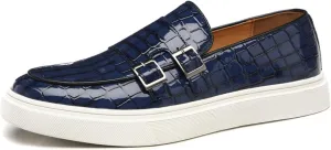 Myallfeet Men's Leather Casual Versatile Anti Slip Lefu Shoes Fashion Buckle Business Formal Leather Shoes Personalized Driving Plaid Pattern Lefu Shoes