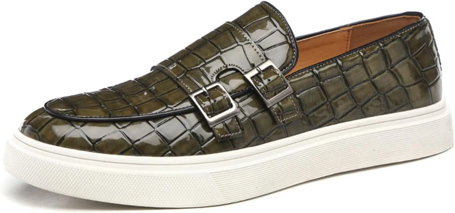 Myallfeet Men's Leather Casual Versatile Anti Slip Lefu Shoes Fashion Buckle Business Formal Leather Shoes Personalized Driving Plaid Pattern Lefu Shoes