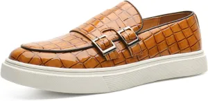 Myallfeet Men's Leather Casual Versatile Anti Slip Lefu Shoes Fashion Buckle Business Formal Leather Shoes Personalized Driving Plaid Pattern Lefu Shoes
