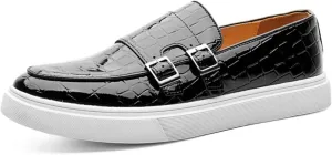 Myallfeet Men's Leather Casual Versatile Anti Slip Lefu Shoes Fashion Buckle Business Formal Leather Shoes Personalized Driving Plaid Pattern Lefu Shoes
