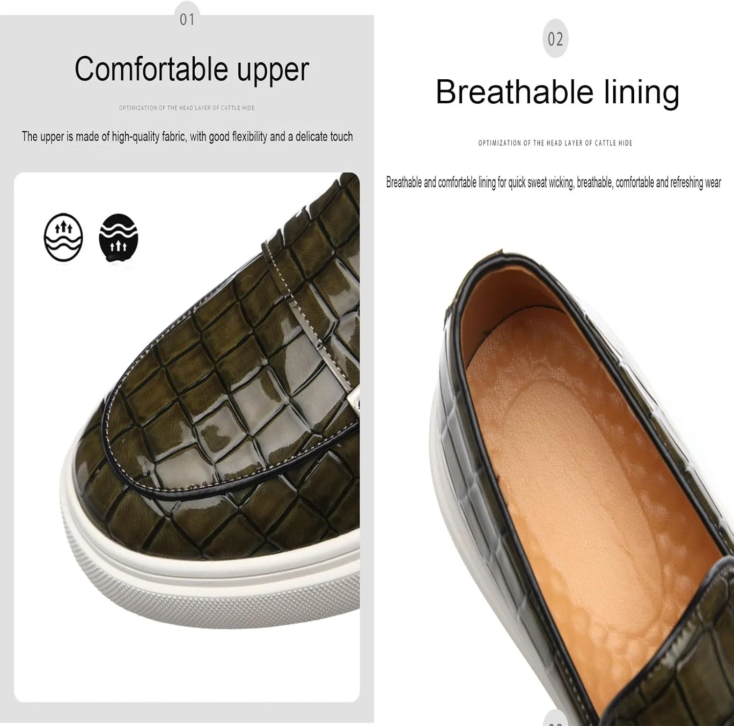Myallfeet Men's Leather Casual Versatile Anti Slip Lefu Shoes Fashion Buckle Business Formal Leather Shoes Personalized Driving Plaid Pattern Lefu Shoes