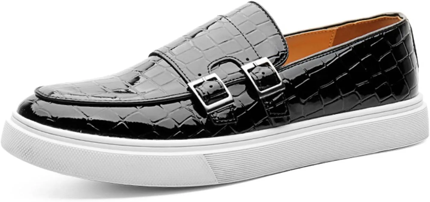 Myallfeet Men's Leather Casual Versatile Anti Slip Lefu Shoes Fashion Buckle Business Formal Leather Shoes Personalized Driving Plaid Pattern Lefu Shoes