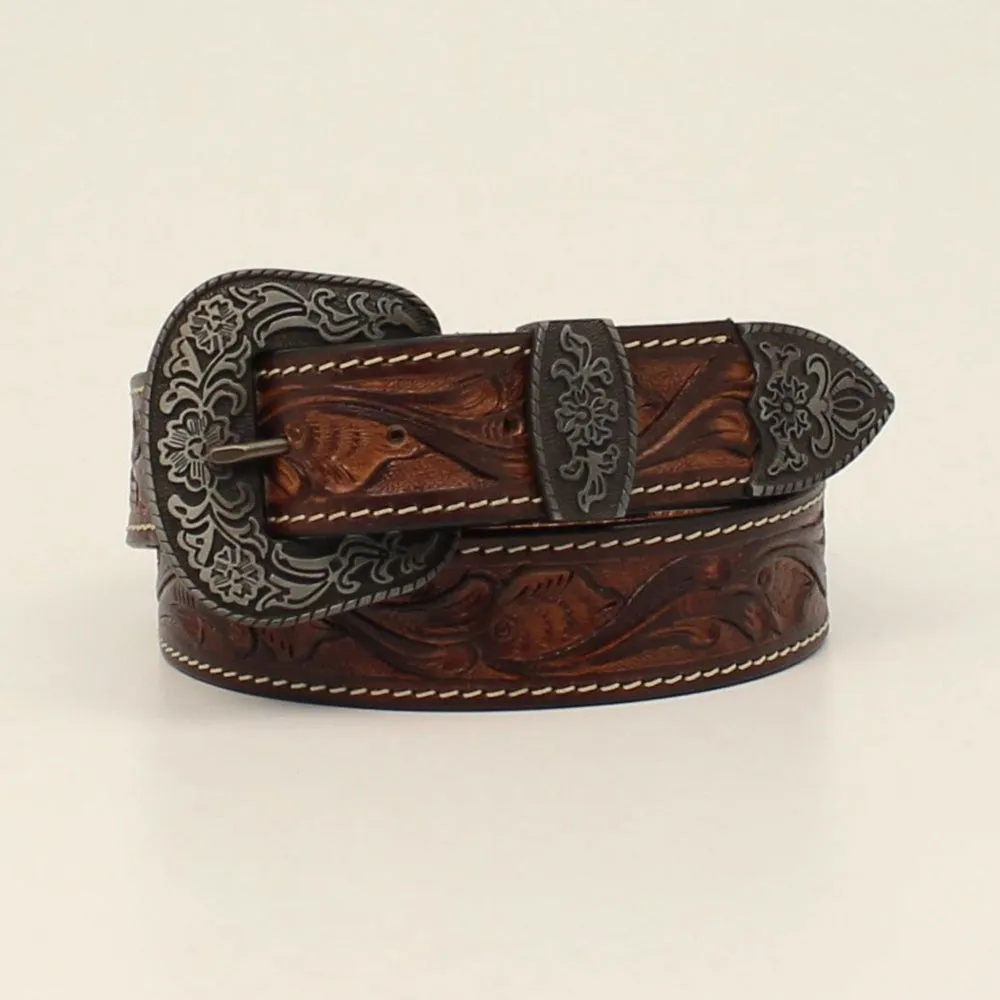 N2714302 Men's Nocona HDX Floral Tooled Brown Belt