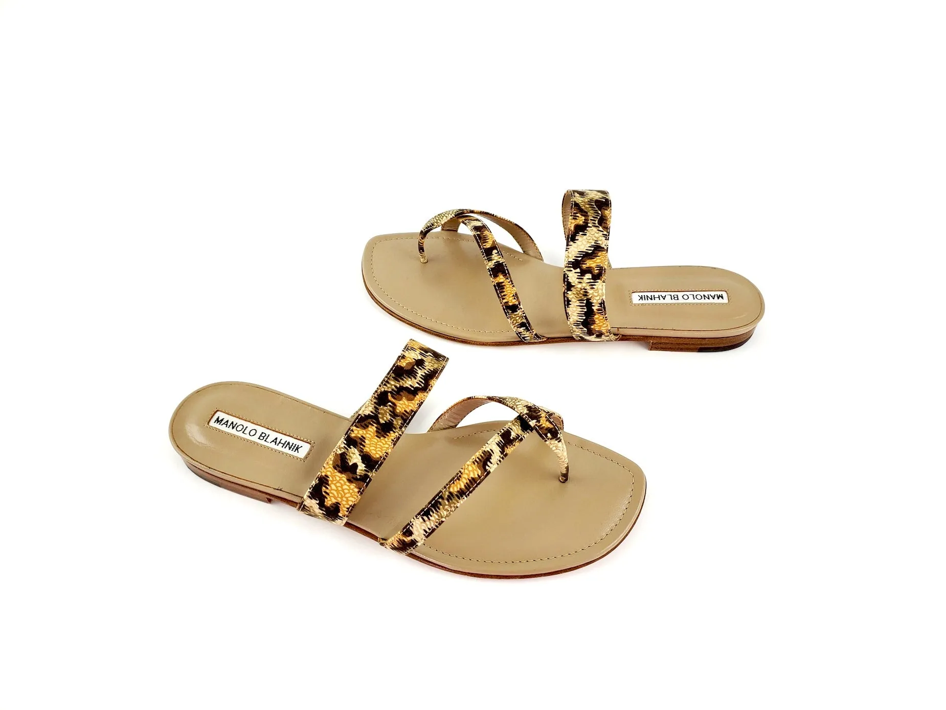 NIB Manolo Blahnik Beige Susa Leopard Slide Sandals 39