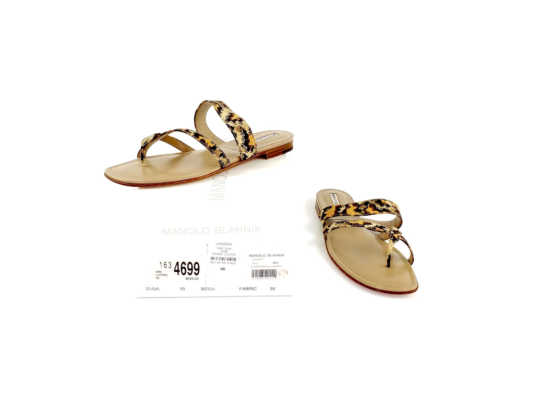 NIB Manolo Blahnik Beige Susa Leopard Slide Sandals 39