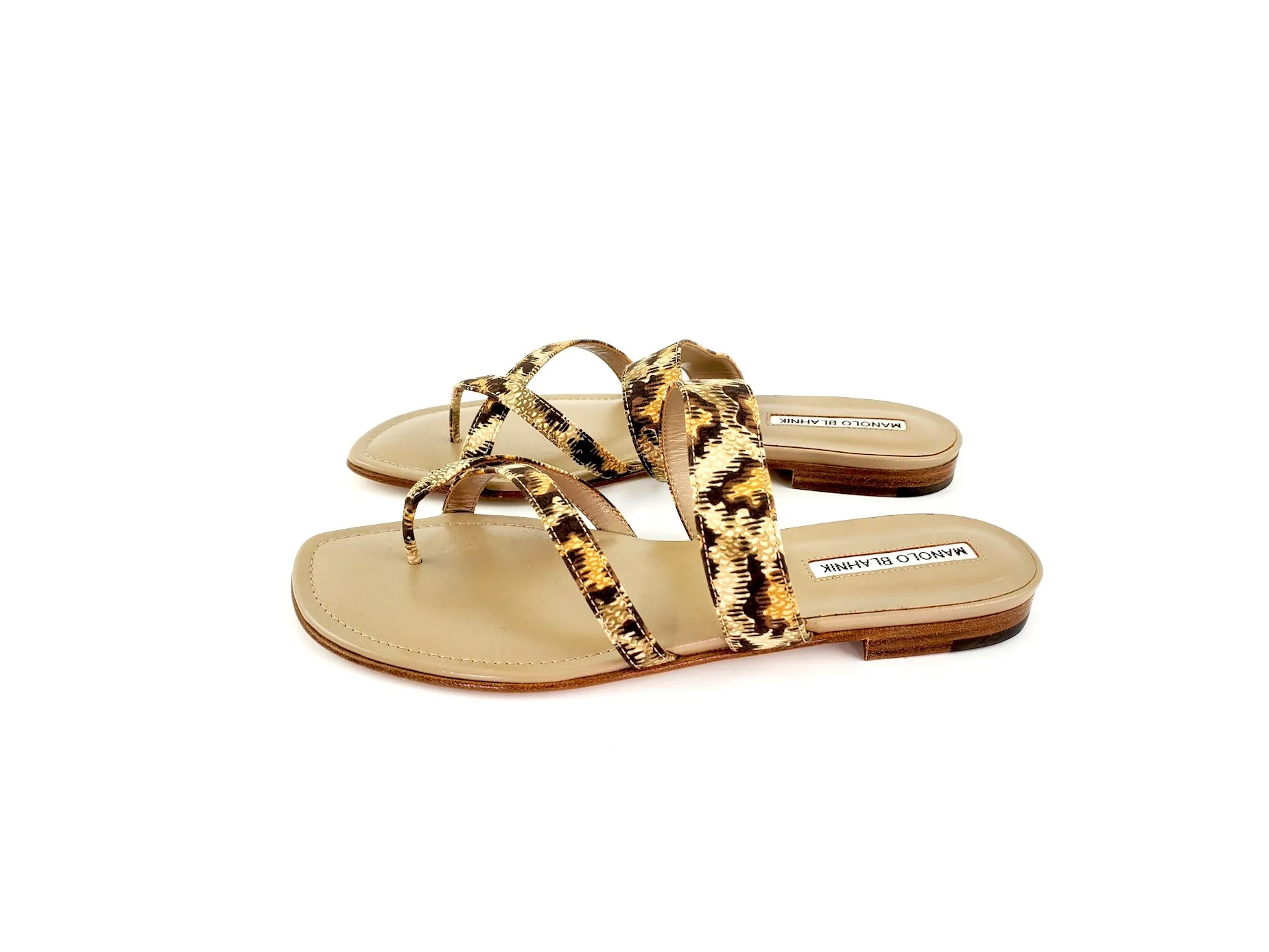 NIB Manolo Blahnik Beige Susa Leopard Slide Sandals 39