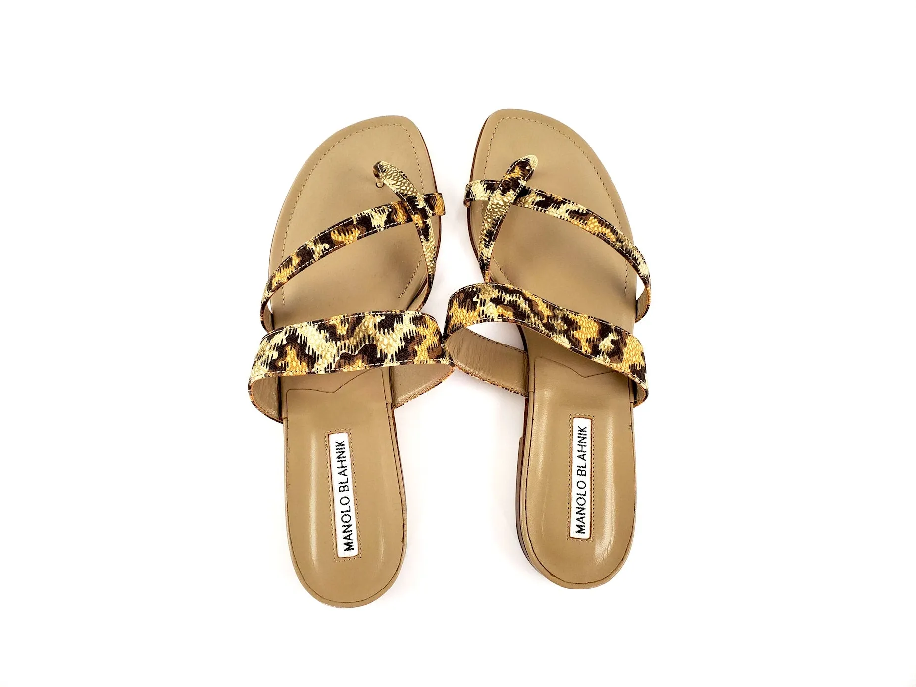NIB Manolo Blahnik Beige Susa Leopard Slide Sandals 39