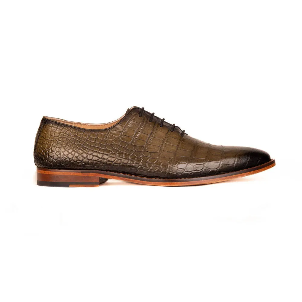 Olive Croco Patina Wholecut Oxford
