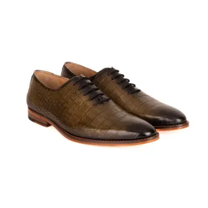 Olive Croco Patina Wholecut Oxford