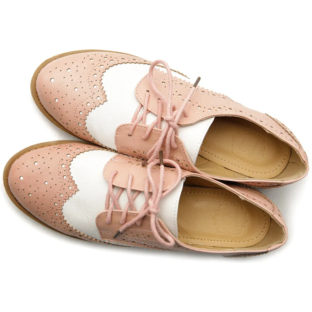 Ollio Women's Flat Shoe Wingtip Lace Up Two Tone Oxford2M2913SAN9