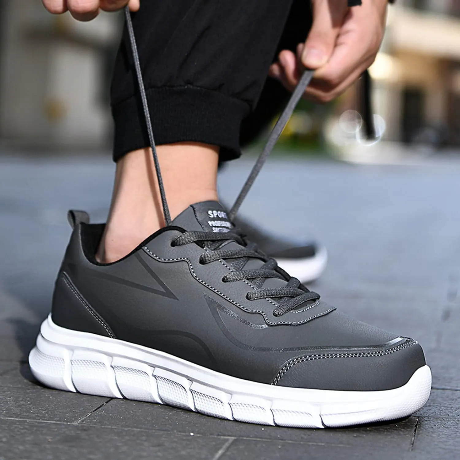 Outdoor Men Mountaineering Casual Sport Shoes Lace Up Solid Color Running Men's Classic Leather Fashion Sneaker