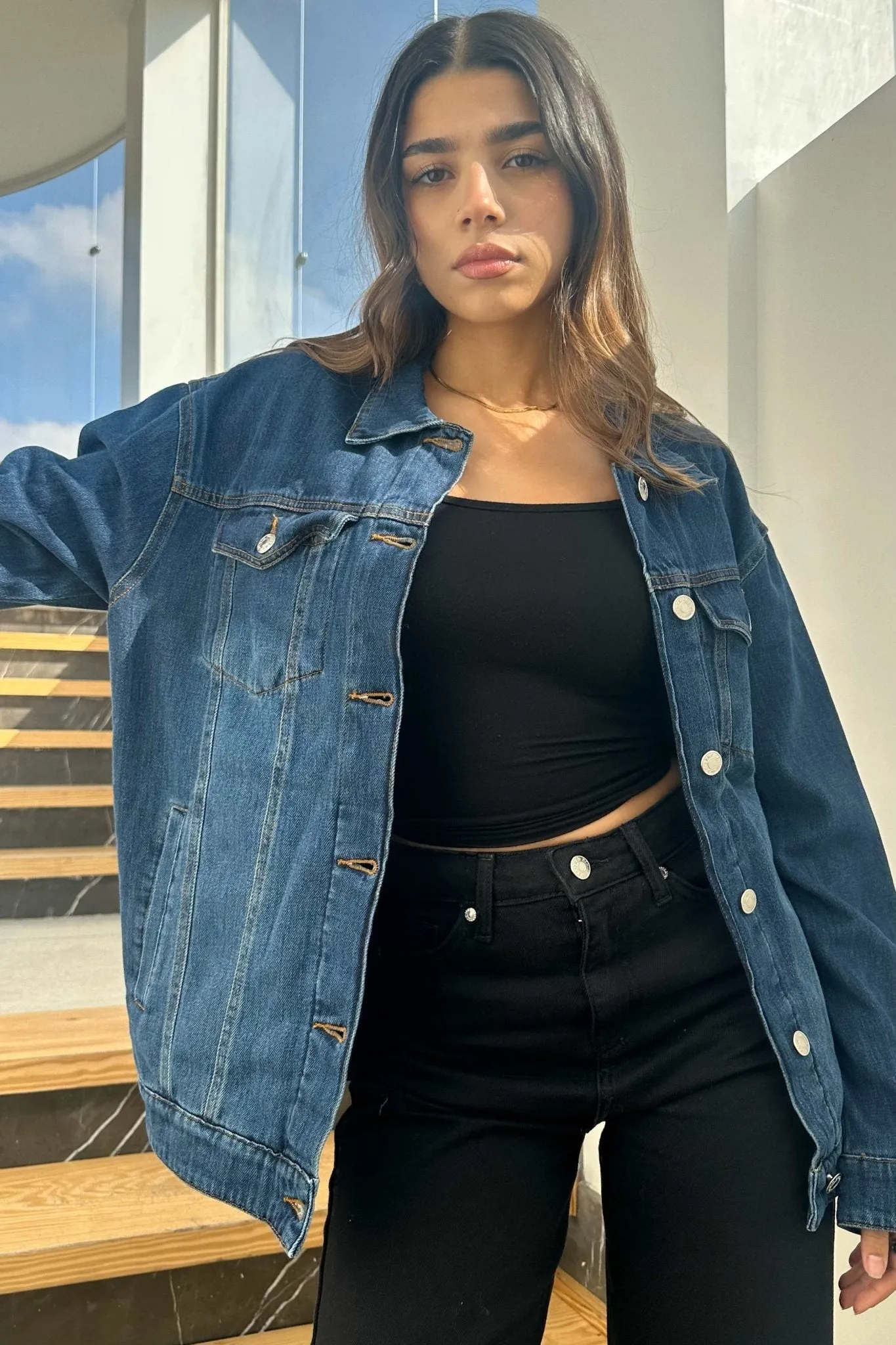 Oversized Denim Jacket - Dark Blue Wash Straight Fit.