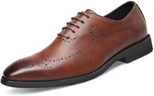 Oxford Shoes for Men Lace Up Round Burnished Toe Brogues Leather Oxford Shoes Anti-Slip Non Slip Low Top Slip Resistant Prom