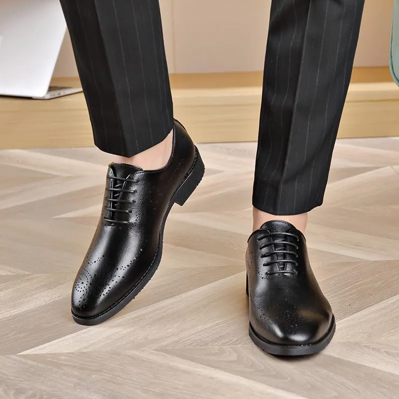 Oxford Shoes for Men Lace Up Round Burnished Toe Brogues Leather Oxford Shoes Anti-Slip Non Slip Low Top Slip Resistant Prom