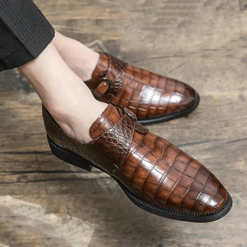 Oxfords Men Shoes Fashion Business Party Casual Shoes Hasp Formal Leather Shoes for Men Brogue Dress Shoes Slip On Pointed Shoes