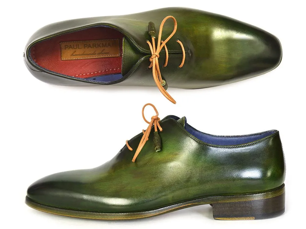 Paul Parkman Men's Wingtip Oxfords Green Hand-Painted Calfskin Shoes