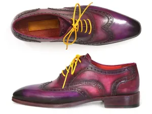 Paul Parkman Men's Wingtip Oxfords Lilac Handpainted Calfskin Shoes