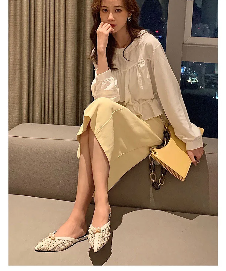 Pearl Pointed Flat-bottomed Fashion Slippers