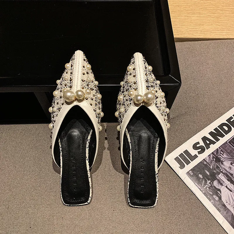 Pearl Pointed Flat-bottomed Fashion Slippers