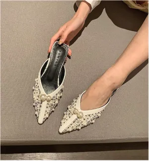Pearl Pointed Flat-bottomed Fashion Slippers
