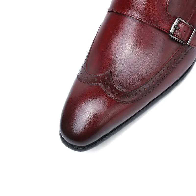 Perforated Wingtip Men Double Monk Strap